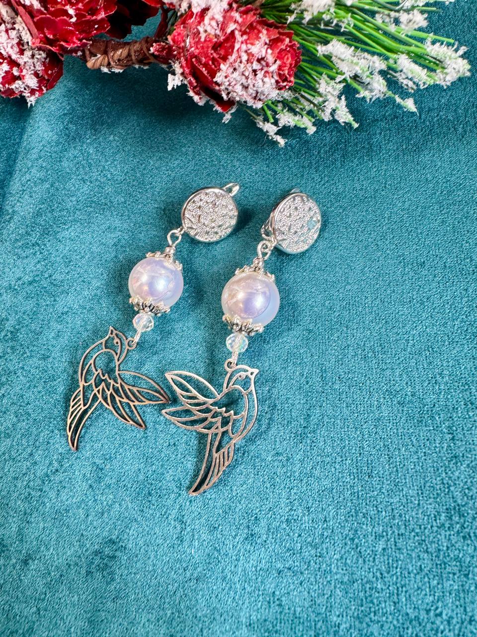 Серьги «Синицы» с жемчугом